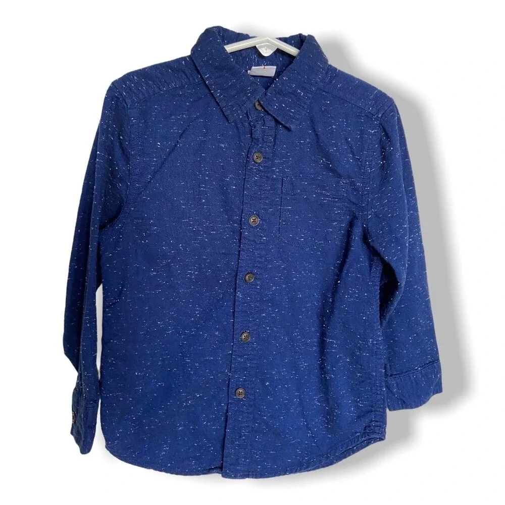Gymboree Boys Shirt Size XS 4 Snowflake Fun‎ Western Blue Nubby Fabric Button Up